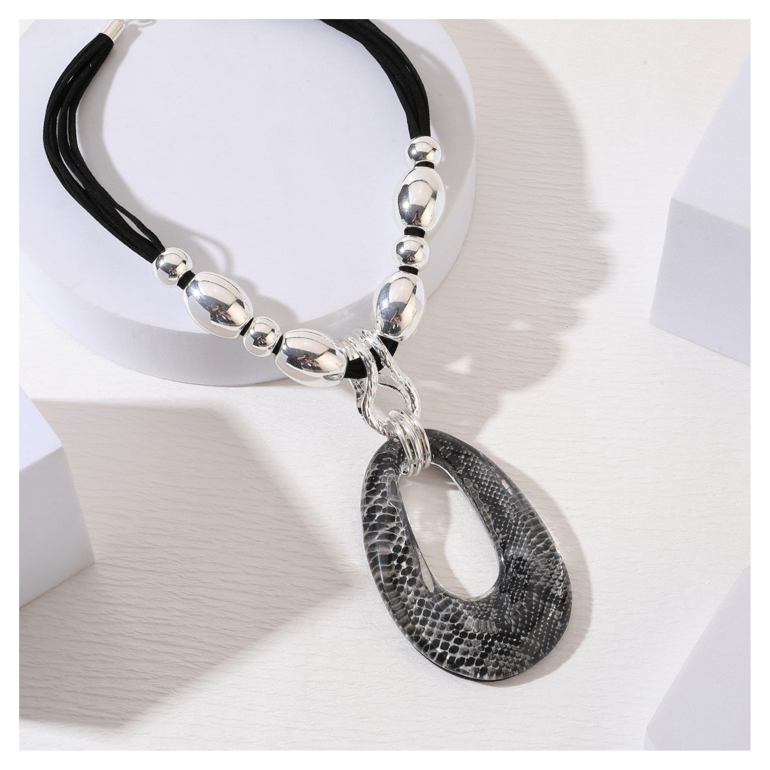 Black and White Snakeskin Drop Necklace