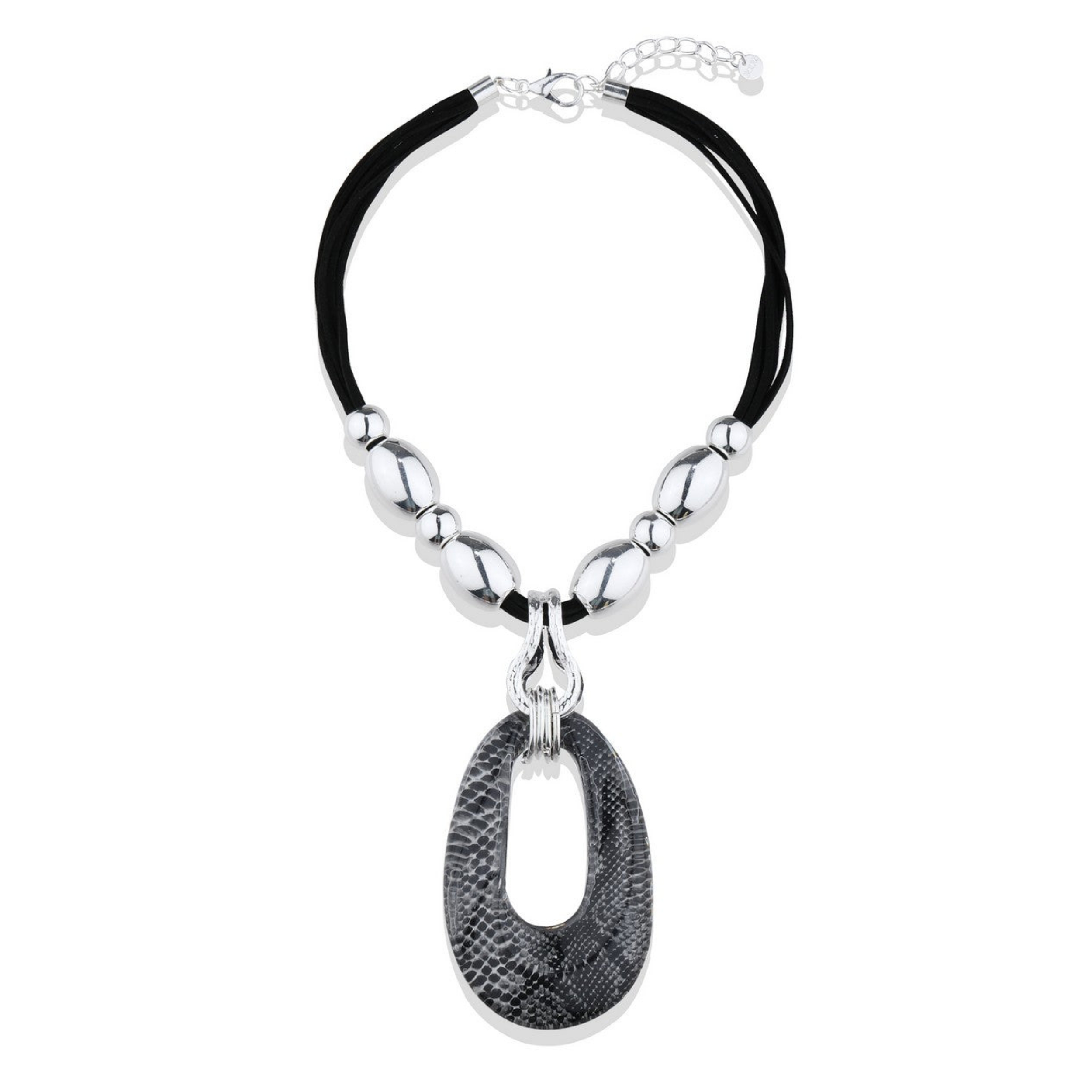 Black Snakeskin Print Circle Fashion Earrings - Image 3