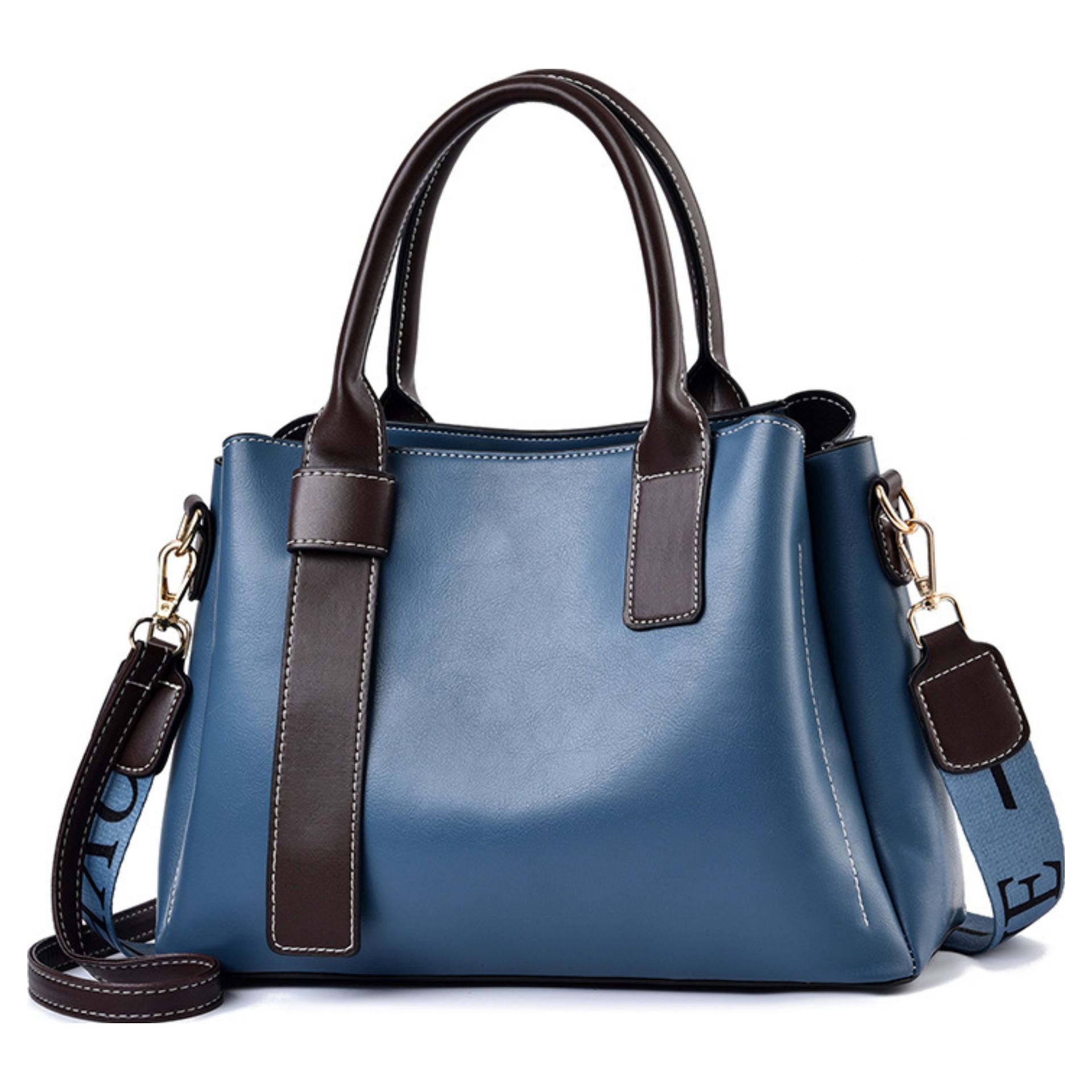 Classic Two-toned 3 Compartment Top Handle Handbag - Image 7