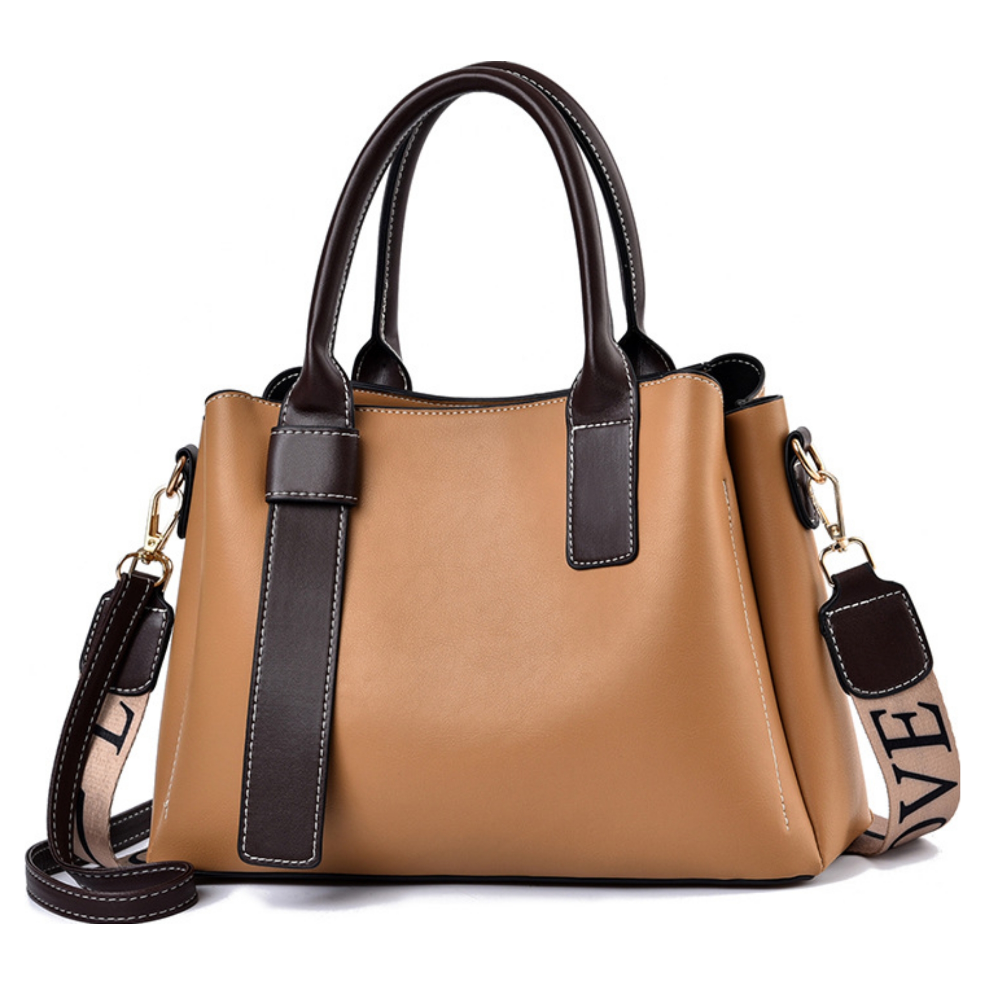Classic Two-toned 3 Compartment Top Handle Handbag - Image 8