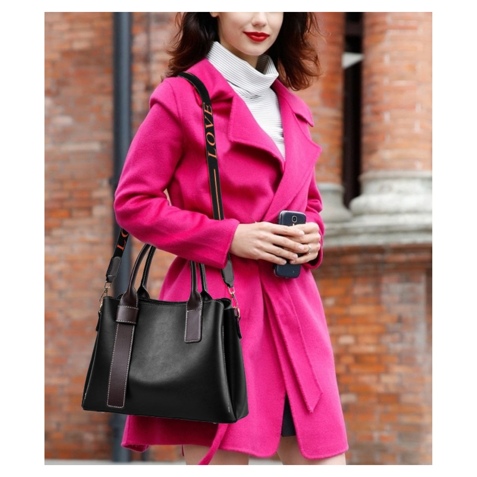 Classic Two-toned 3 Compartment Top Handle Handbag - Image 2