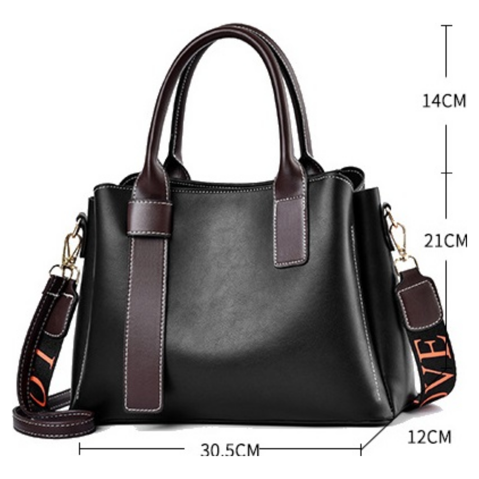 Classic Two-toned 3 Compartment Top Handle Handbag - Image 11