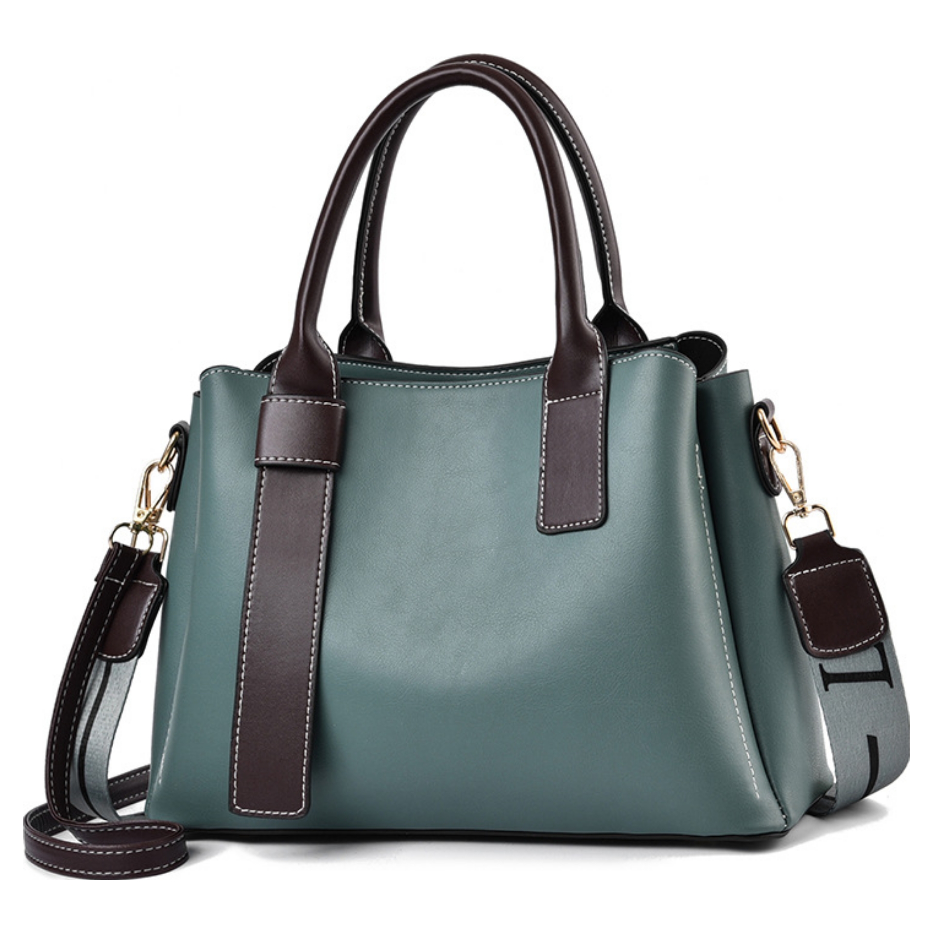 Classic Two-toned 3 Compartment Top Handle Handbag - Image 12