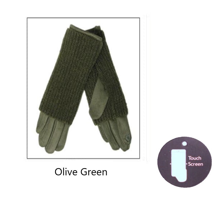 Ribbed Knit 3 in 1 Suedette Gloves - Image 4
