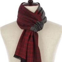 Red and Grey Squares Print Reversible Frayed Unisex Scarf