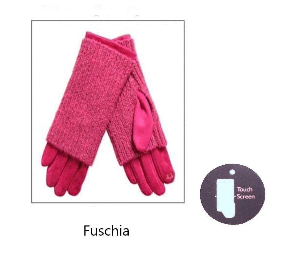 Ribbed Knit 3 in 1 Suedette Gloves - Image 8