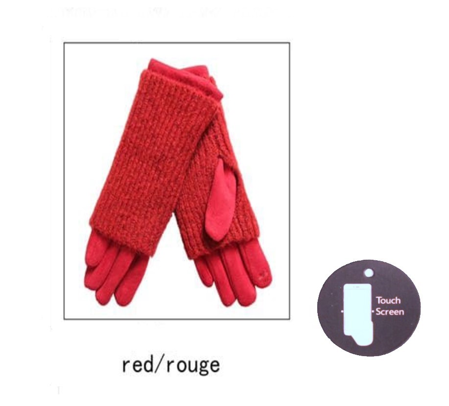 Ribbed Knit 3 in 1 Suedette Gloves - Image 11