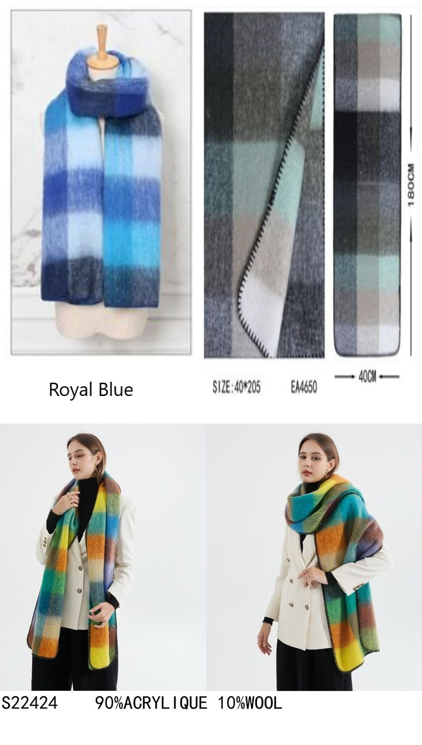 Royal Blue Check Winter Scarf