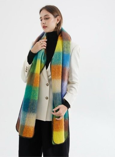 Royal Blue Check Winter Scarf - Image 3
