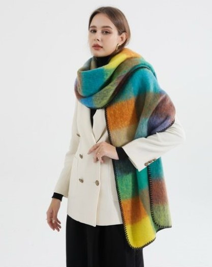 S22424 Royal Blue Check Winter Scarves 4