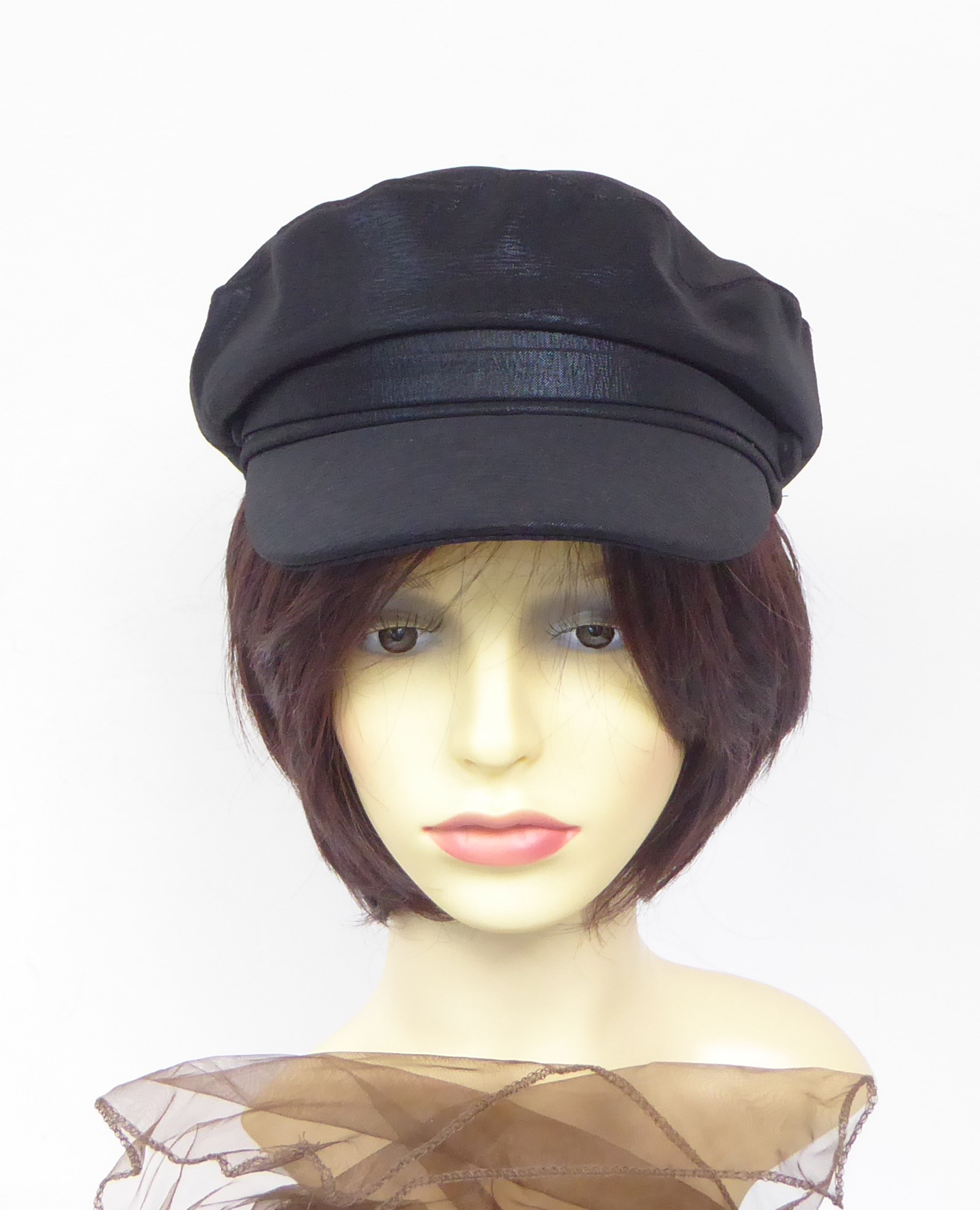 Shiny Black Baker Boy Hat