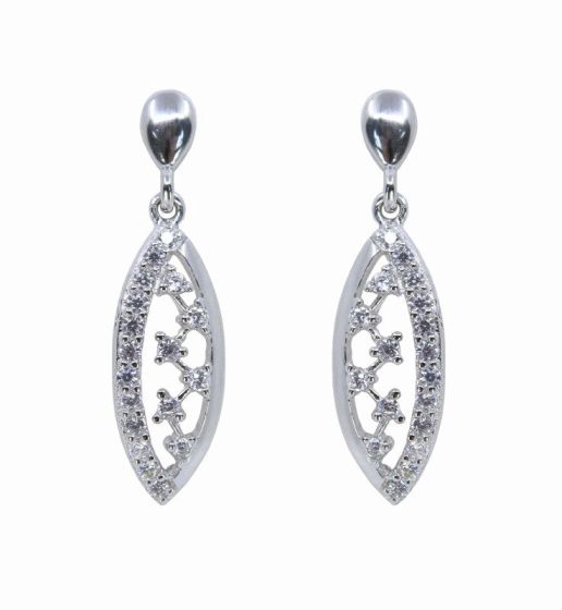 925 Silver Clear CZ Marquise Shape Drop Earrings
