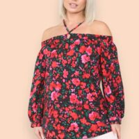 Cherry Blossom Red Halter Neck Blouse Top