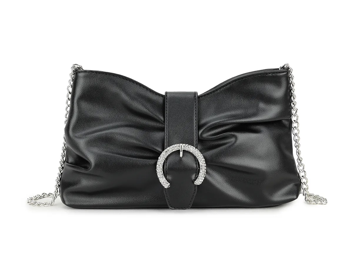 Diamante Horse Shoe Buckle Shiny Clutch Bag - Image 3