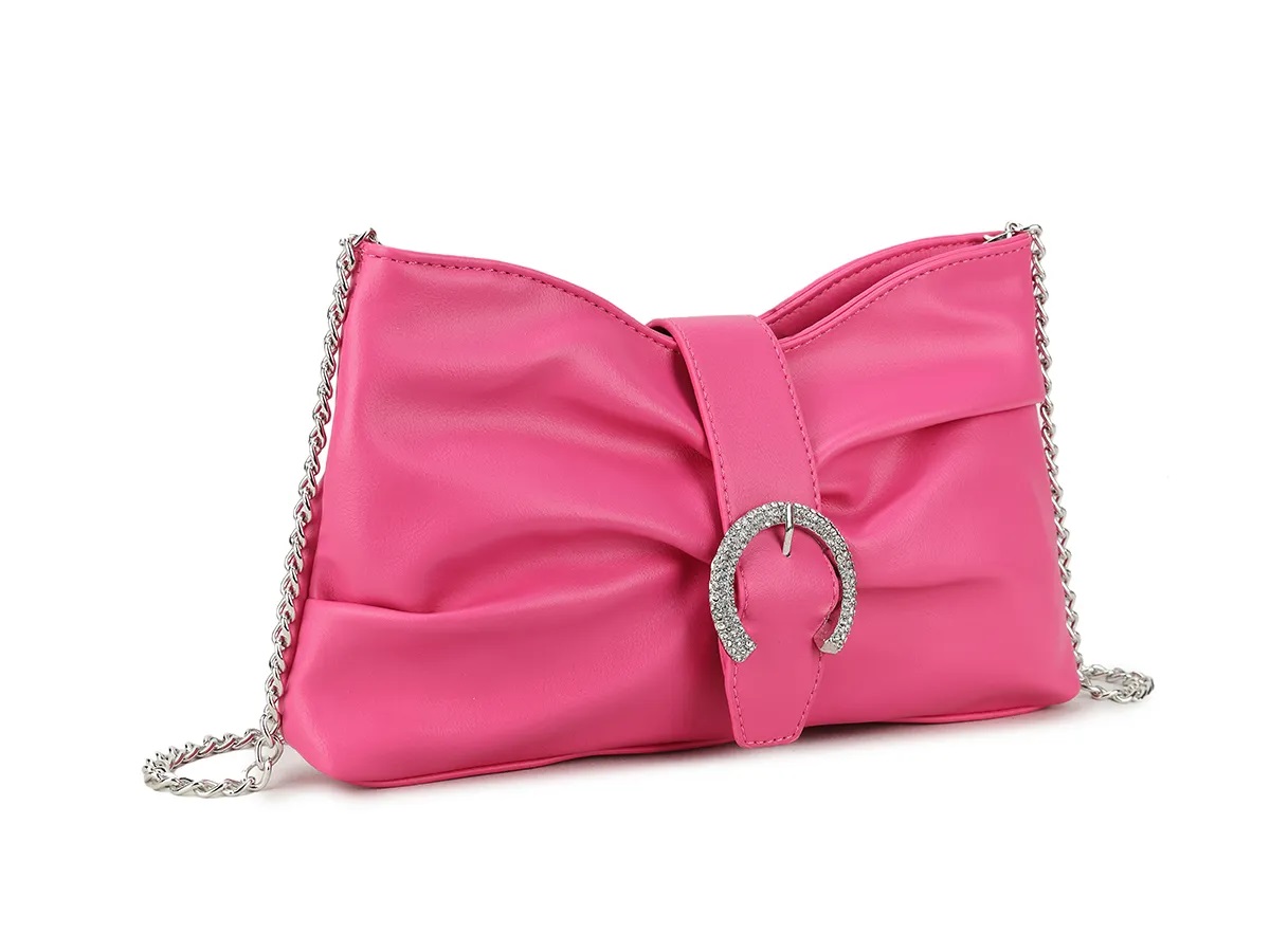 Diamante Horse Shoe Buckle Shiny Clutch Bag - Image 6