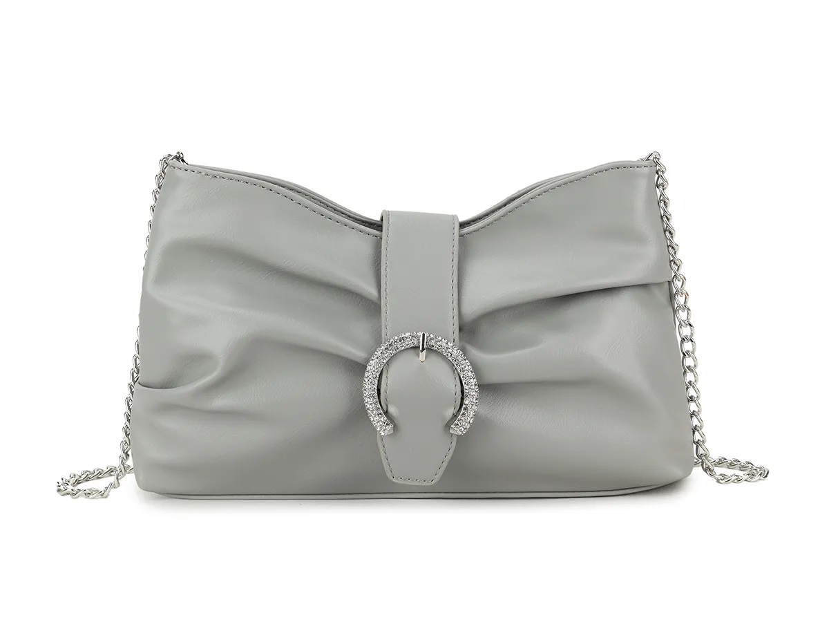 Diamante Horse Shoe Buckle Shiny Clutch Bag - Image 8