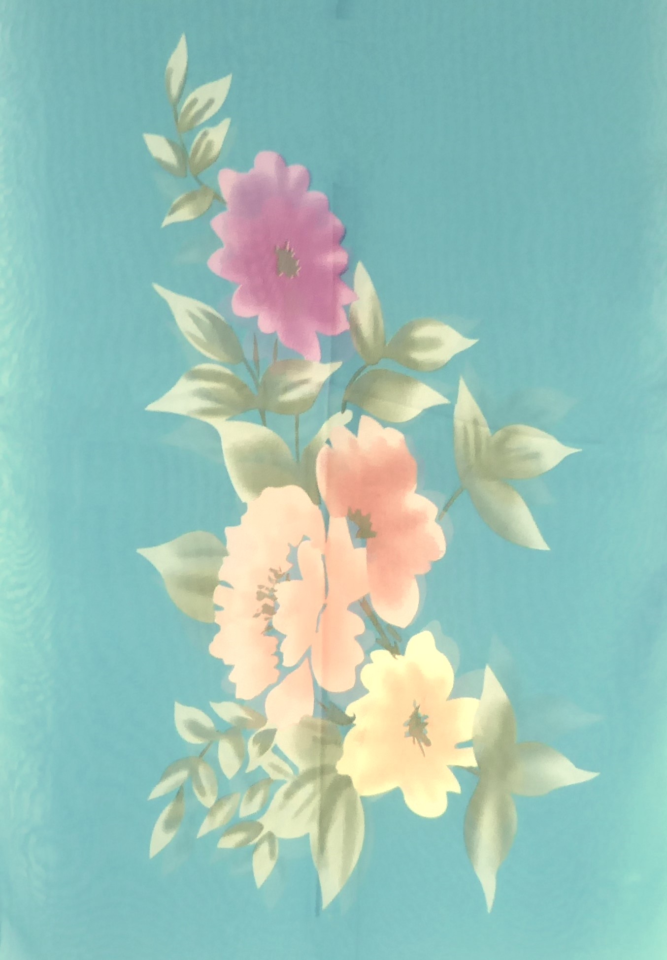 Teal Blue Floral Chiffon Scarf - Image 2