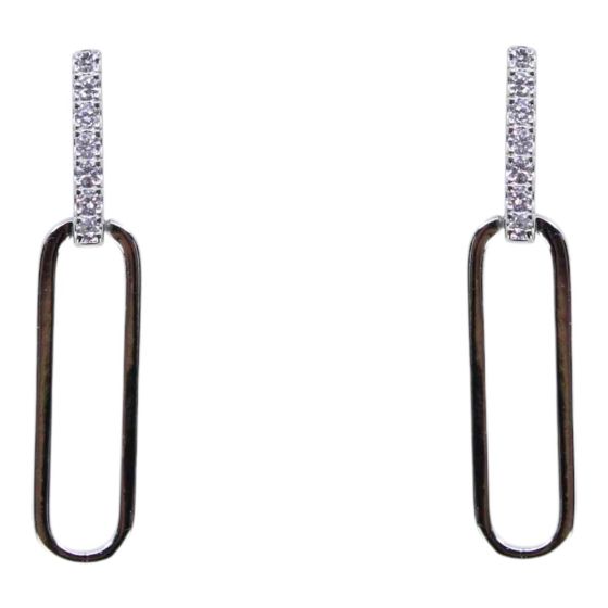 925 Silver Clear CZ Oblong Drop Earrings