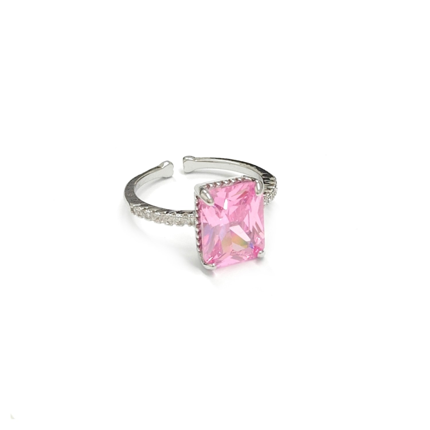 Adjustable Pink Stone Silver Ring