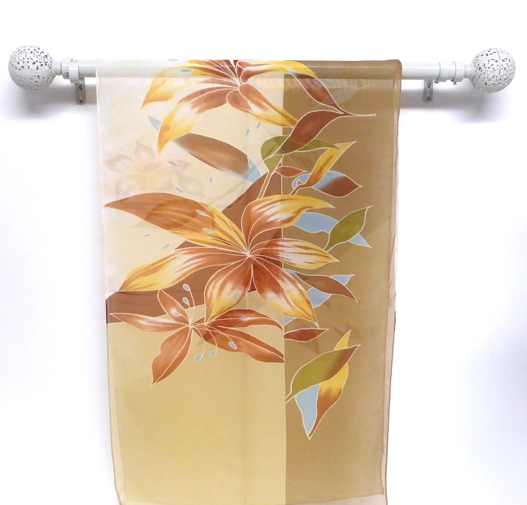 Beige Tone Chiffon Scarf With Lilly Design - Image 2