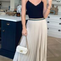 Beige Pleated Midi Skirt