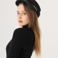 Black Baker Boy Hat with Gold Trim