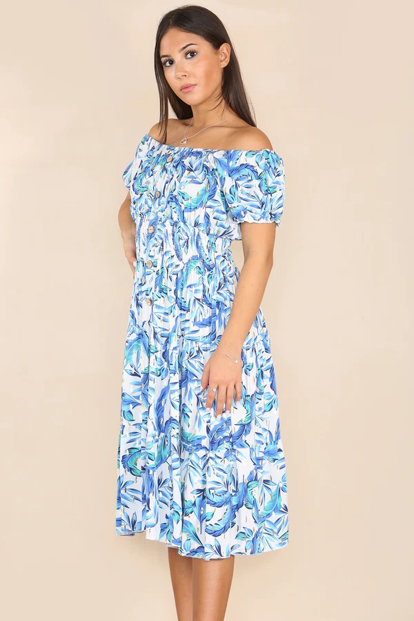 Blue Luna Gold Foil Bardot Midi Dress - Image 2