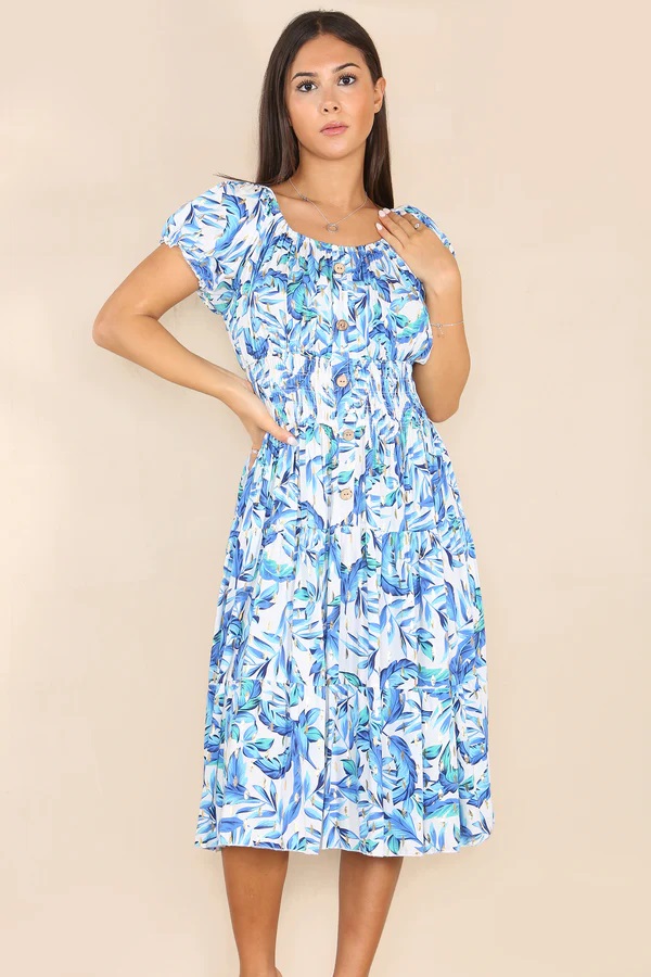 Blue Luna Gold Foil Bardot Midi Dress - Image 3