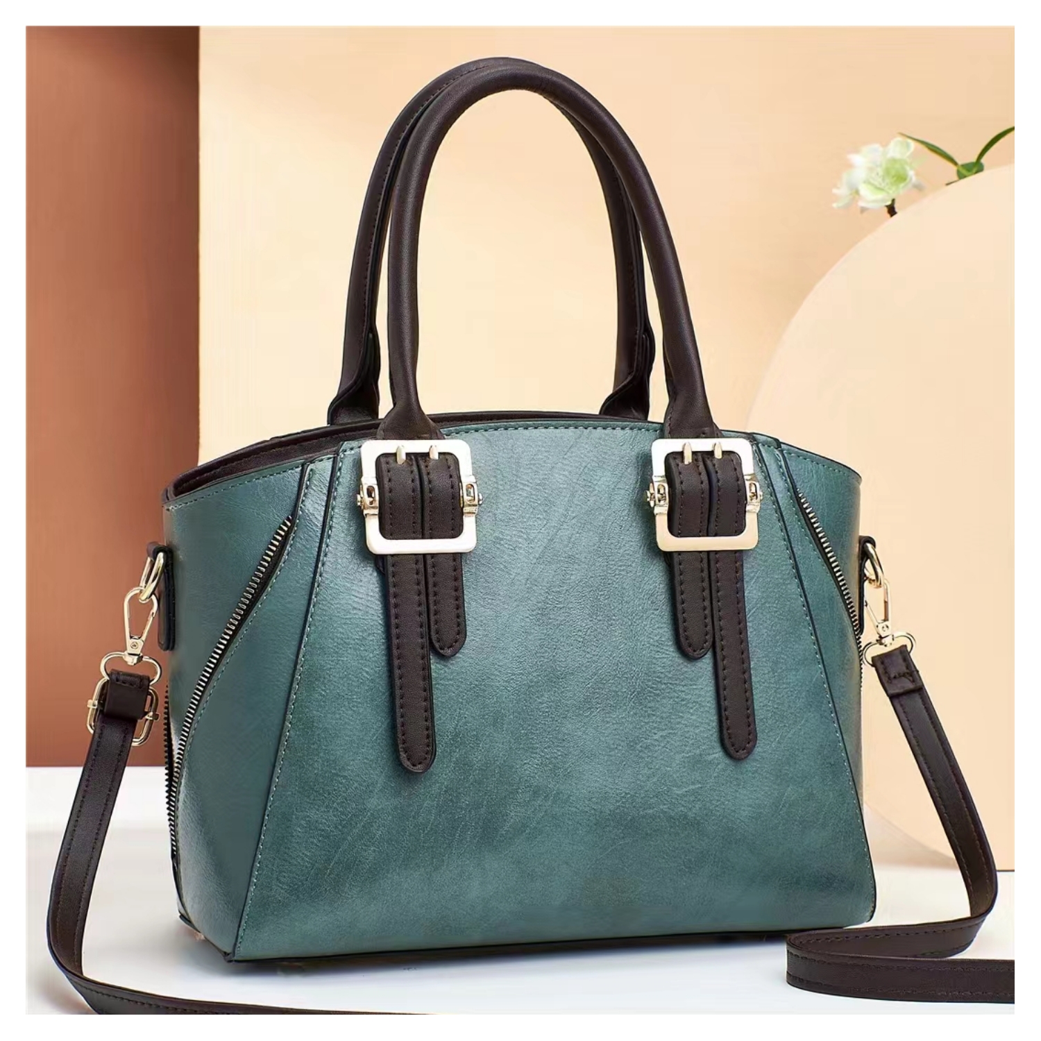 Classic Two-toned Top Handle Handbag - Image 3