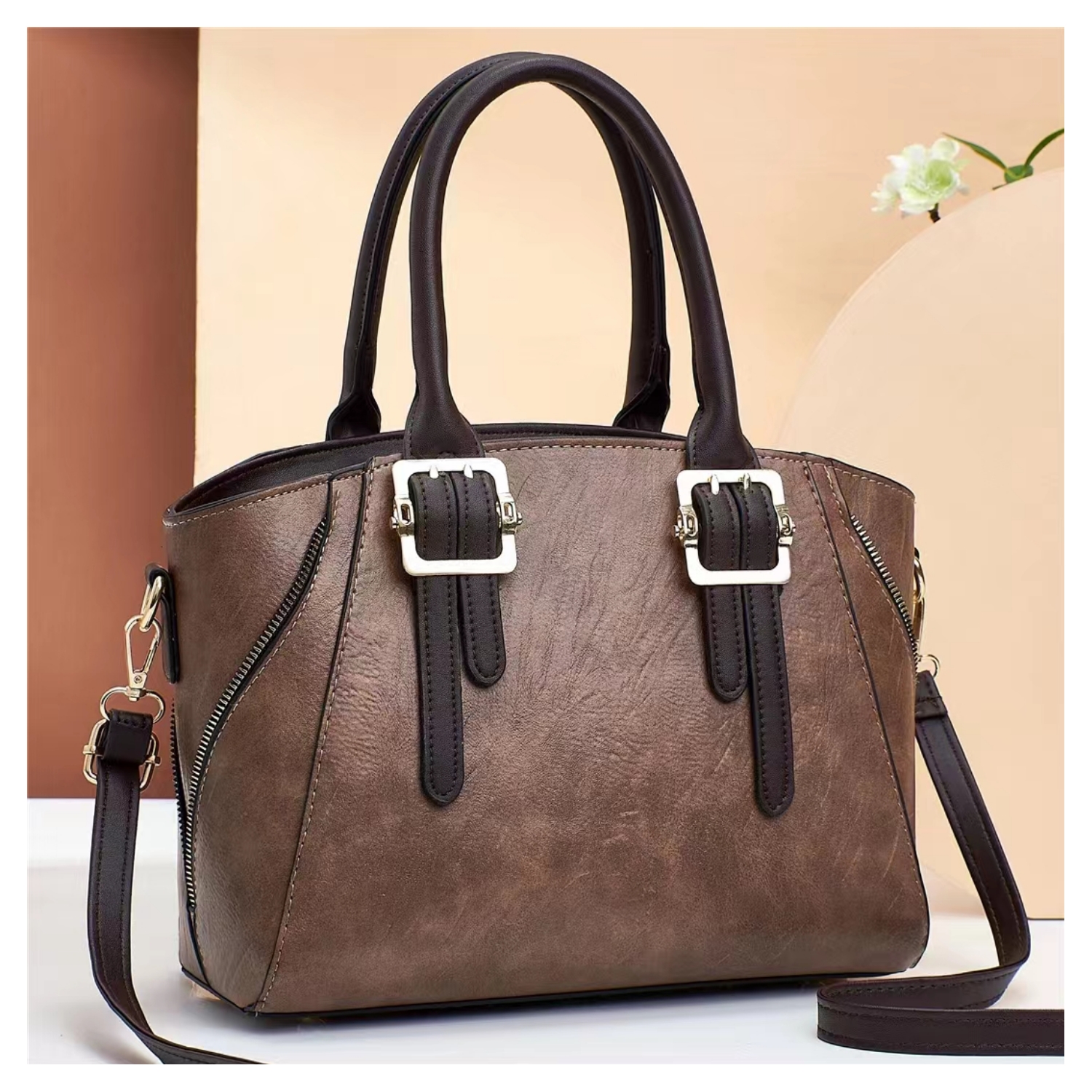 Classic Two-toned Top Handle Handbag - Image 6