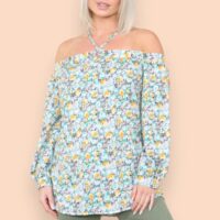 Green Floral Halter Neck Blouse Top