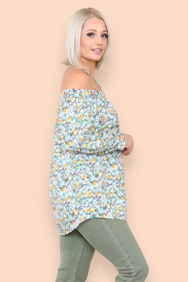 Green Floral Halter Neck Blouse Top - Image 3