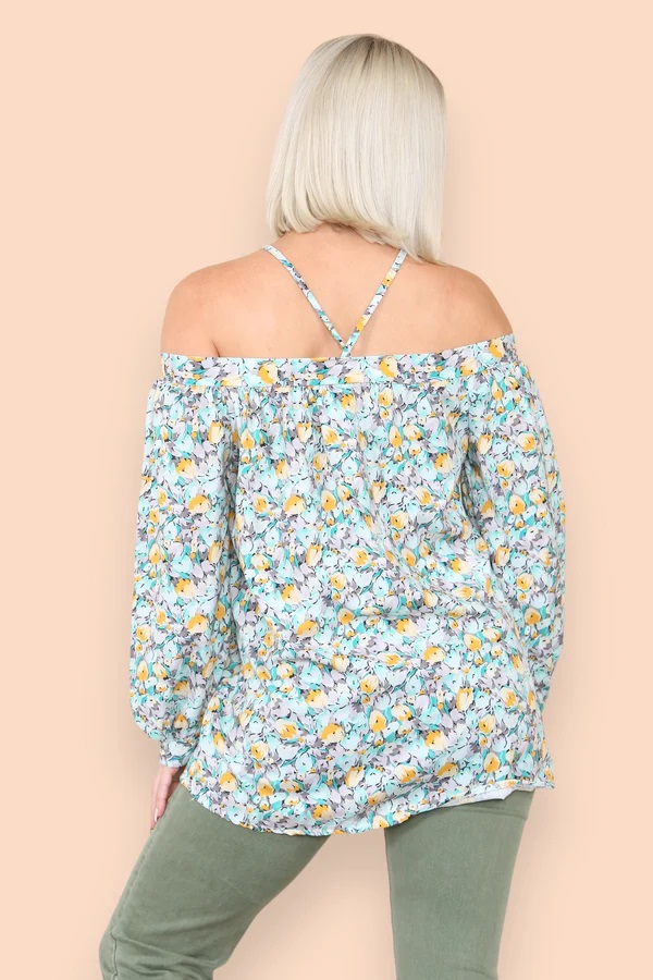 Green Floral Halter Neck Blouse Top - Image 4
