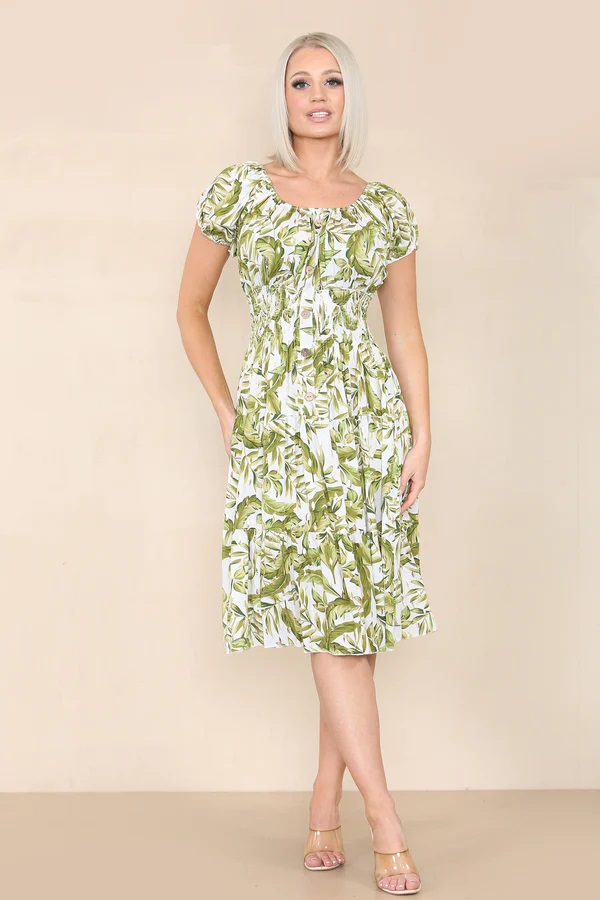 Green Luna Gold Foil Bardot Midi Dress - Image 2