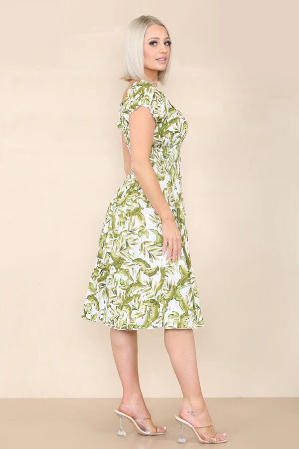 Green Luna Gold Foil Bardot Midi Dress - Image 3