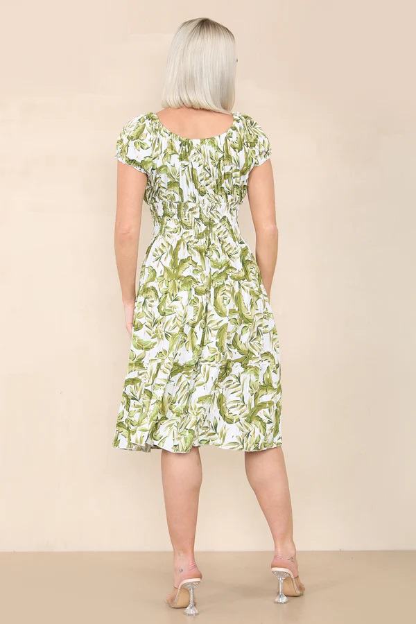 Green Luna Gold Foil Bardot Midi Dress - Image 4