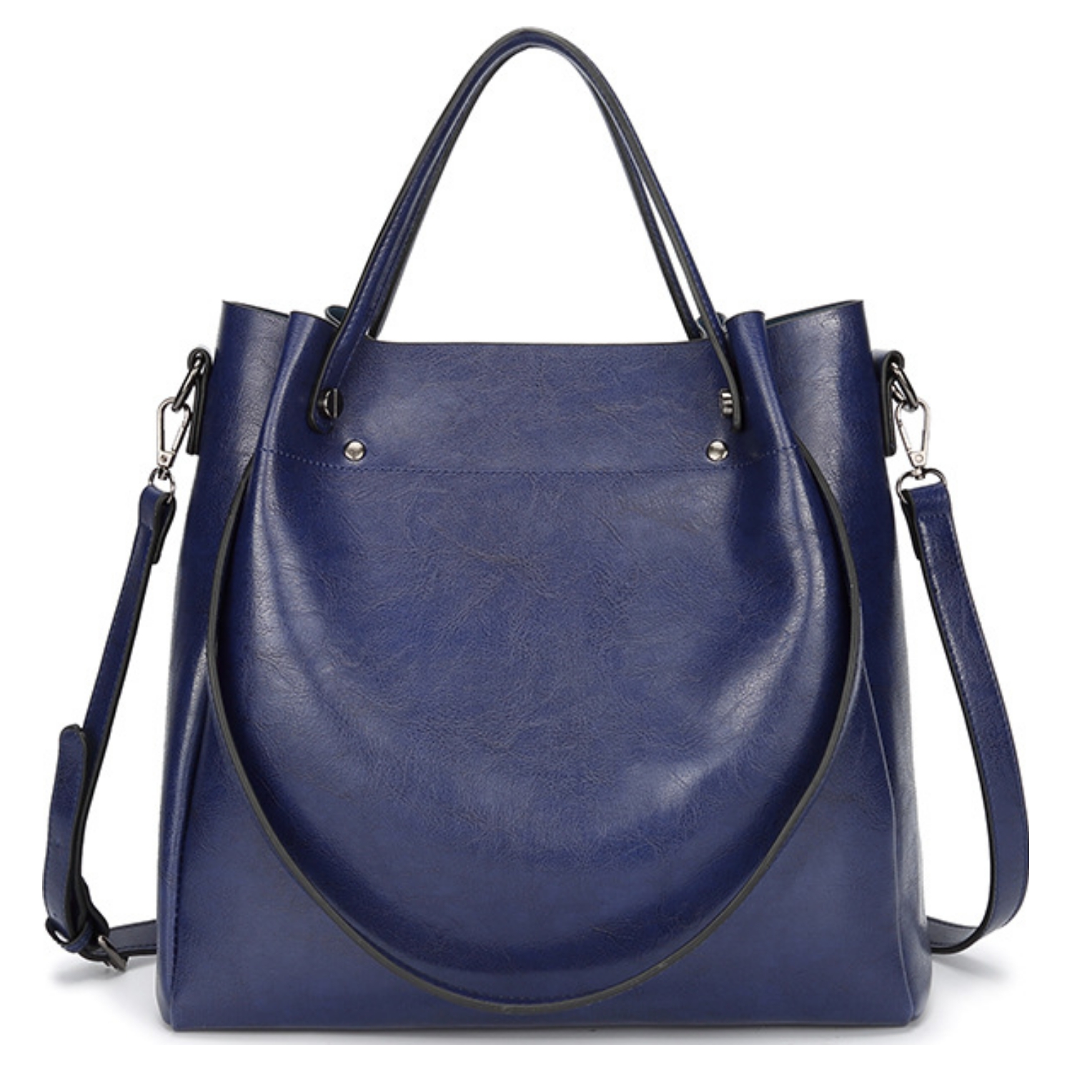 Navy Shiny Double Strap Handle Tote