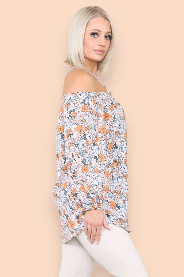 Orange Floral Halter Neck Blouse Top - Image 3