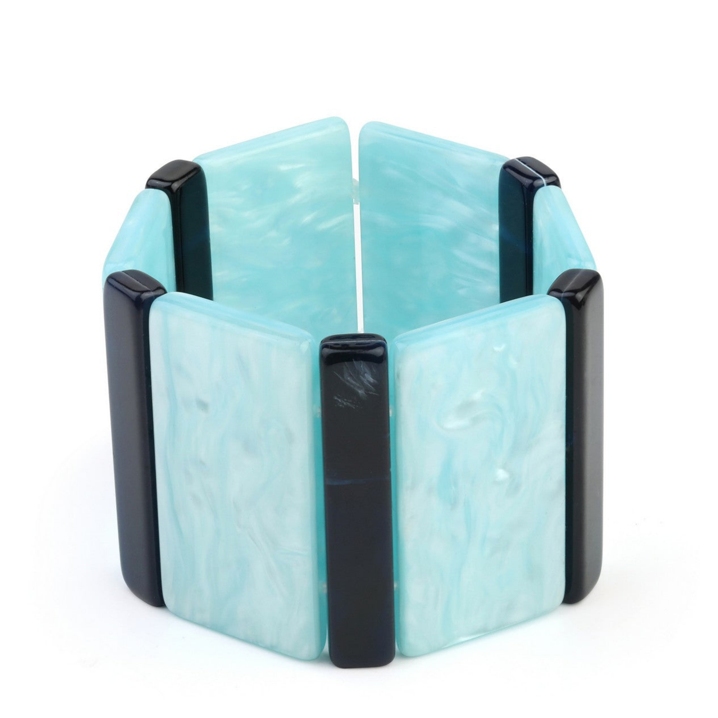 Green and Blue Oblong Stretchy Bracelet