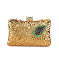 Gold Peacock Feather Box Clutch Bag