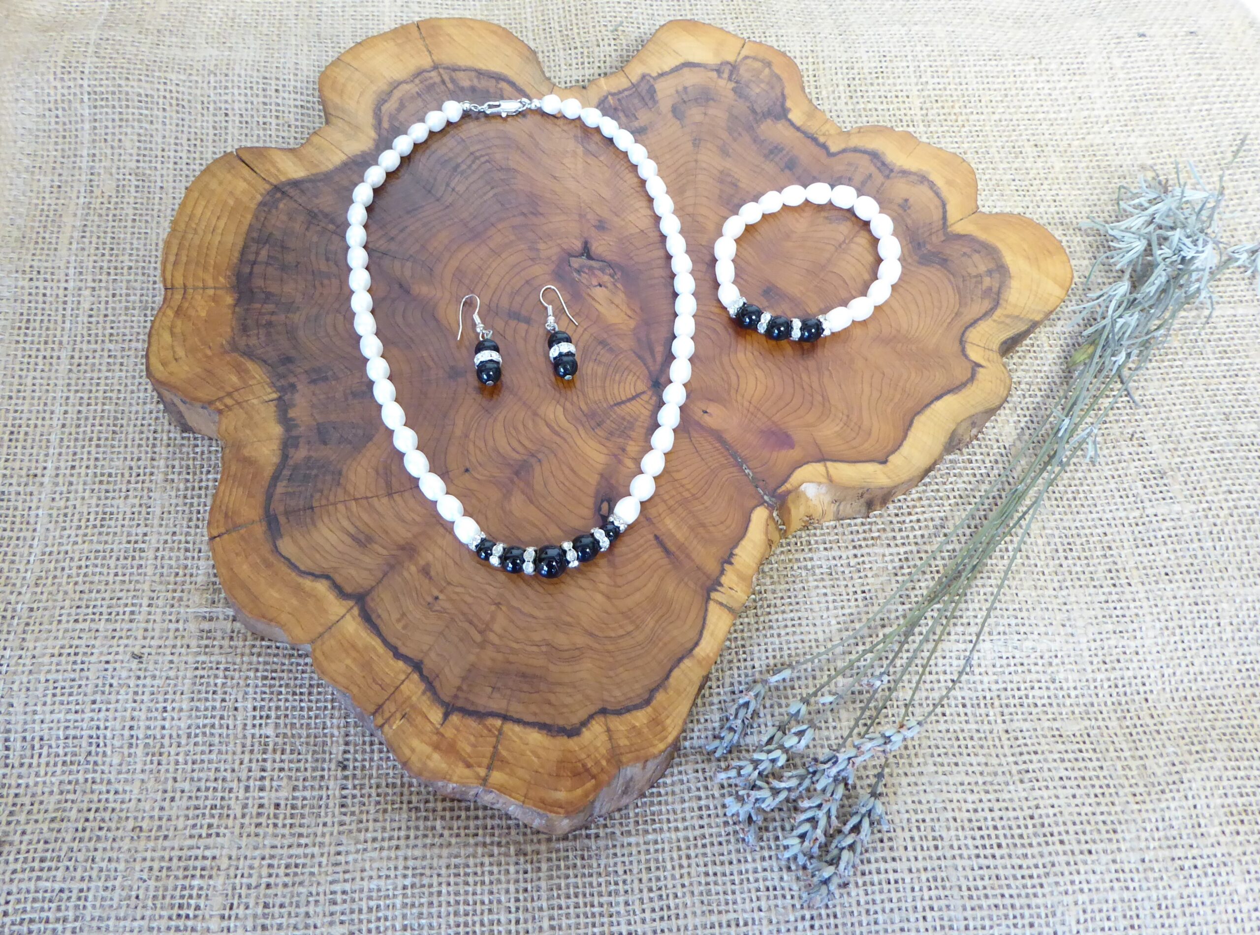 Fresh Water Pearl and Black Bead Necklace Set
