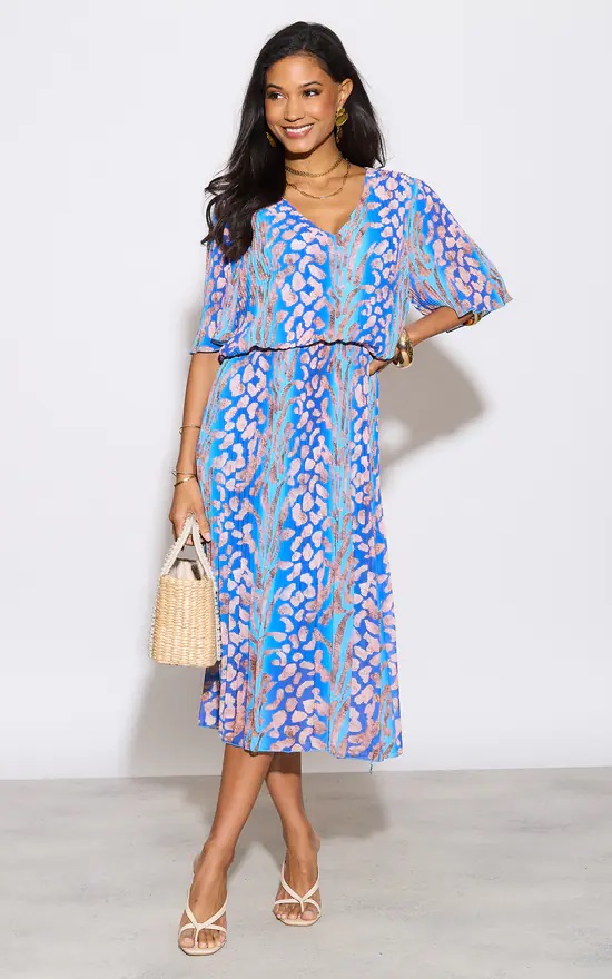 Kayla Leopard Plissee Pleated Layered Dress In Blue - Image 2