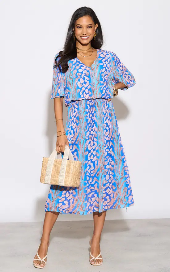 Kayla Leopard Plissee Pleated Layered Dress In Blue - Image 3