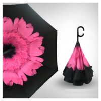 Pink Flower Automatic-opening Printed Upside Down Umbrella