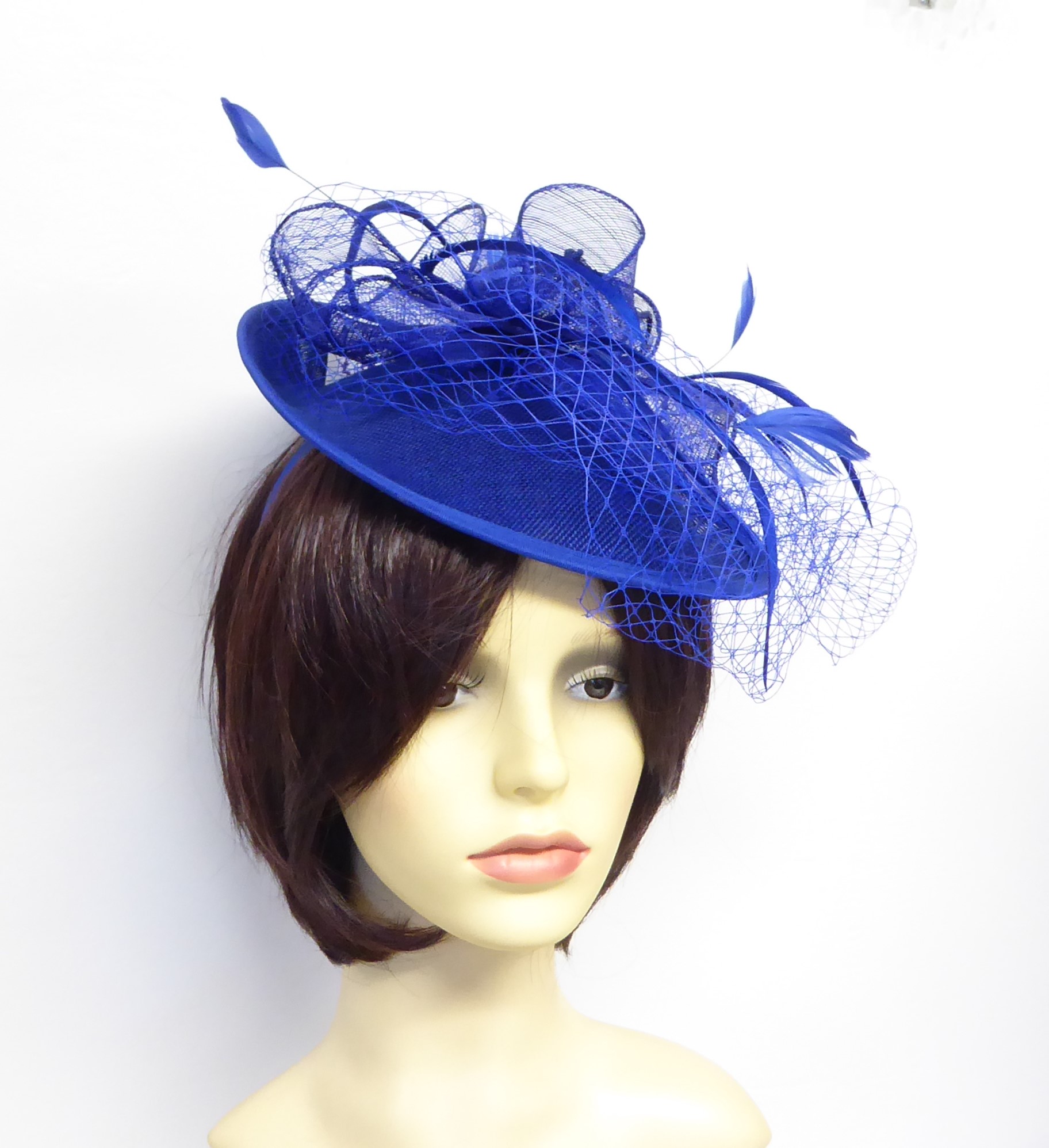 Royal Blue Sinamay Feather Hatinator - Image 3