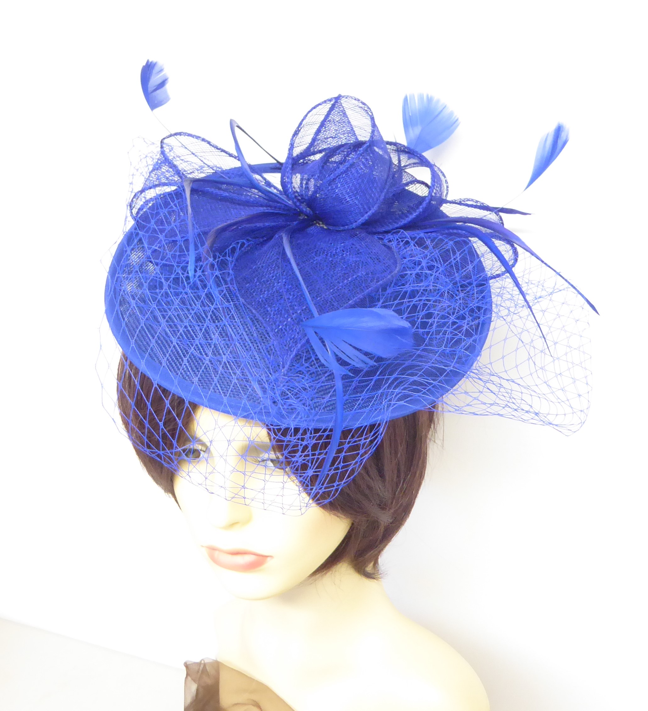 Royal Blue Sinamay Feather Hatinator - Image 4