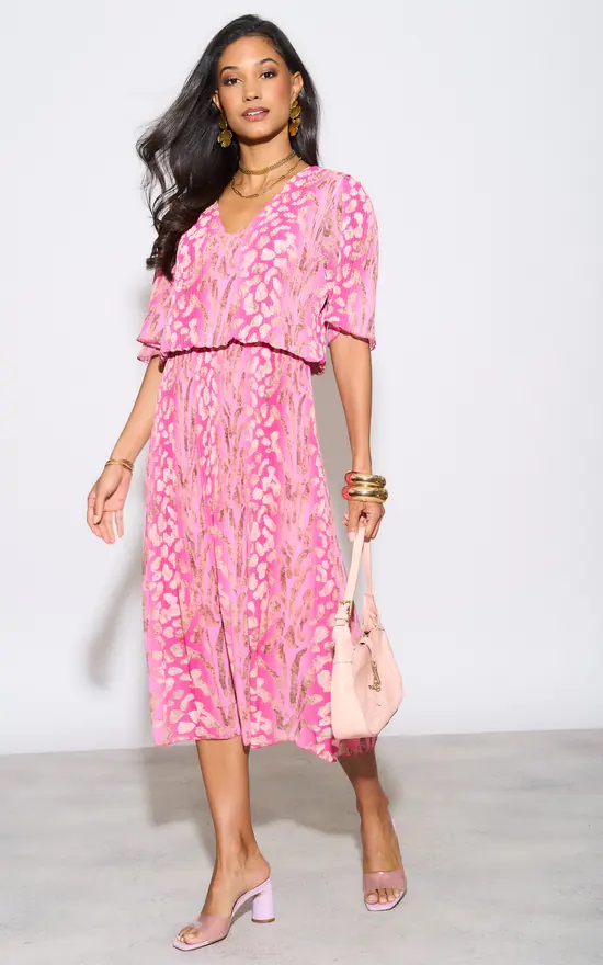 Capri Plisse Pleated Layered Dress In Fuschia - Image 2