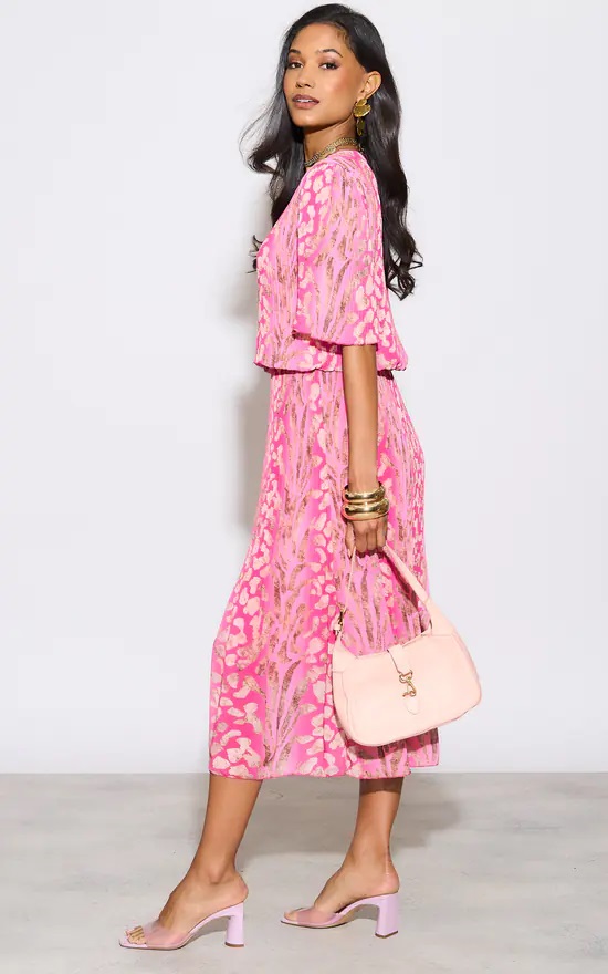 Capri Plisse Pleated Layered Dress In Fuschia - Image 6
