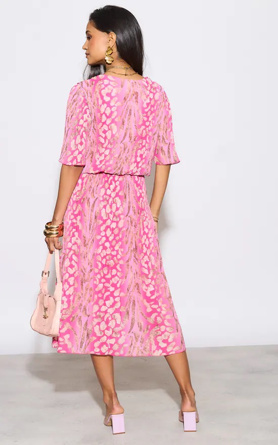 Capri Plisse Pleated Layered Dress In Fuschia - Image 7