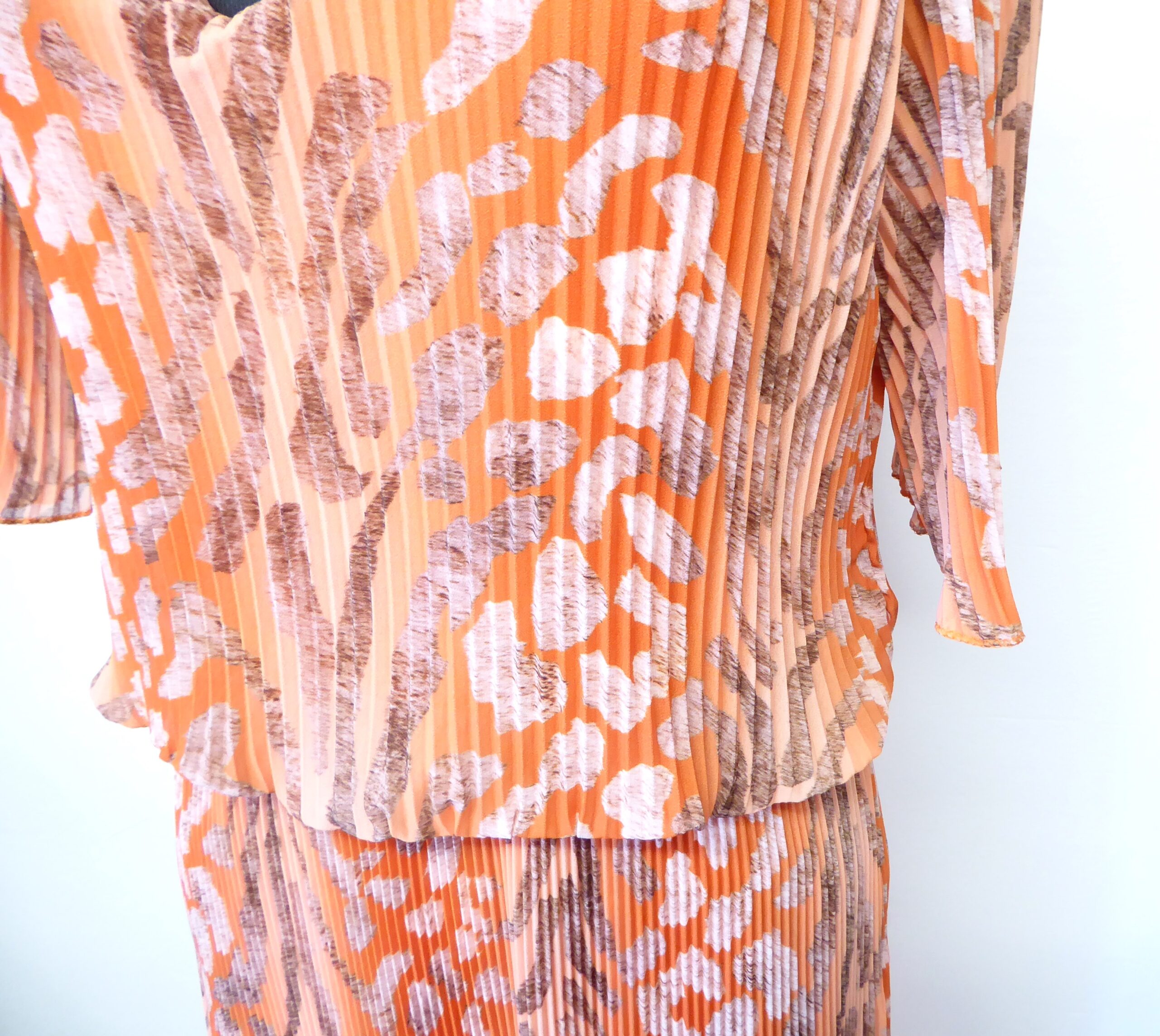Kayla Leopard Plissee Pleated Layered Dress In Orange - Image 3
